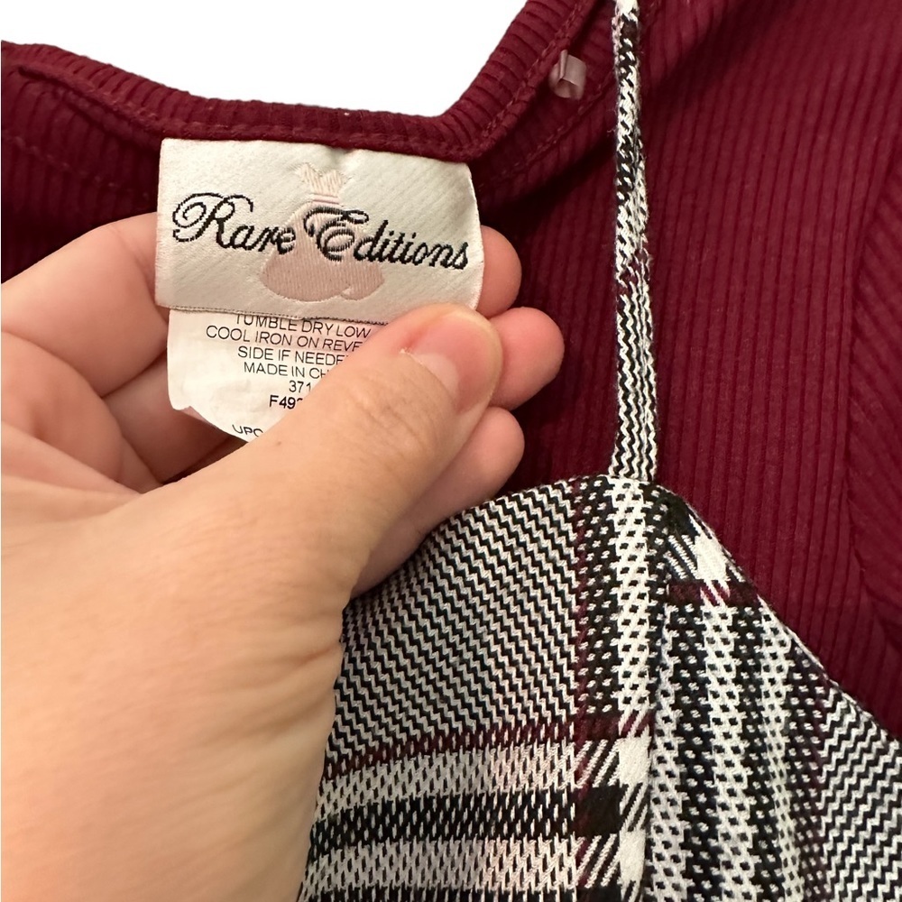 Rare Editions Girls Jumper Dress Two Piece Maroon Plaid 8 - Picture 2 of 8
